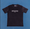 Black t-shirt with 'Gratitude' text on a blue background